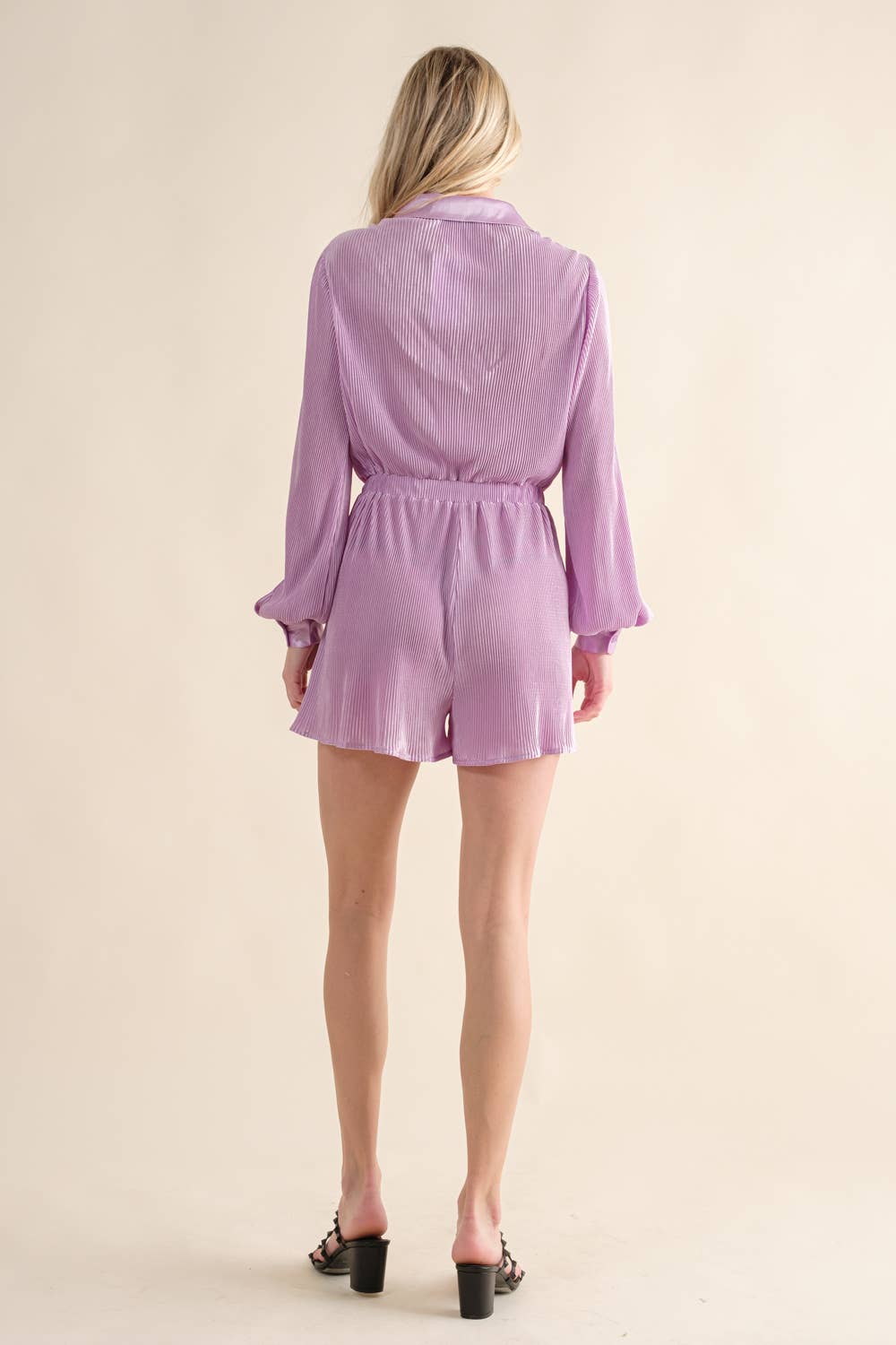 61136R - Accordion Pleated Collared Romper