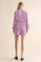 61136R - Accordion Pleated Collared Romper