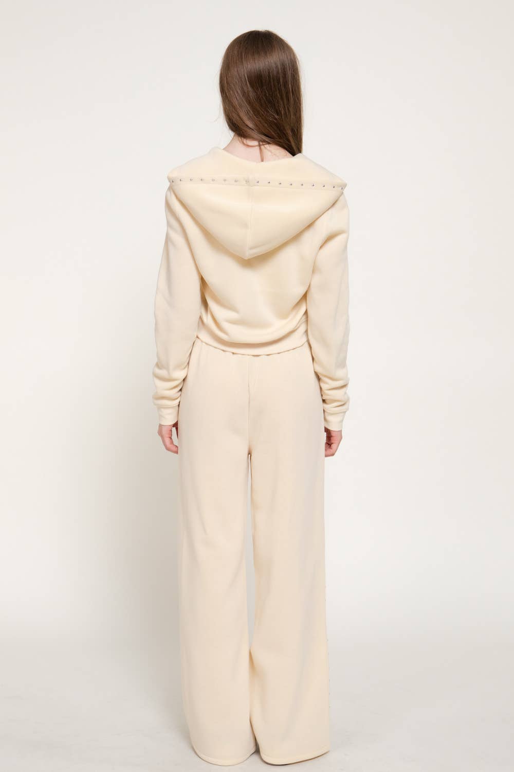 Studded Hoodie & Pants Inner Fleece Terry 2PC Set