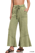`Acid Washed Flare Hem Pants With Pockets Zenana