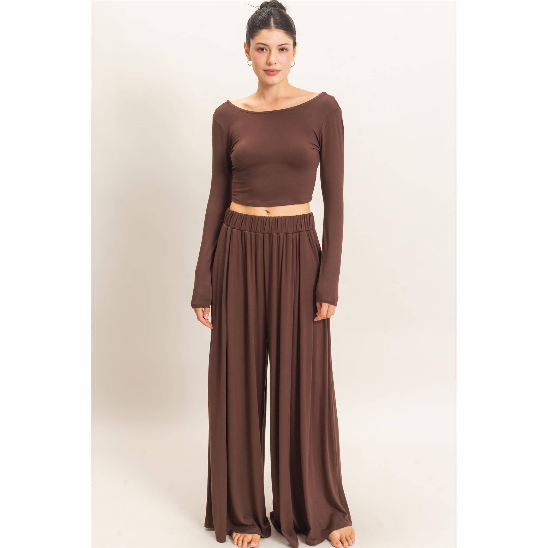 Long Sleeve Top & Wide Leg Pants Set