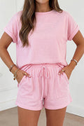 Stripe Matching Oversized Tee and Drawstring Shorts Set