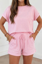 Stripe Matching Oversized Tee and Drawstring Shorts Set