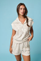 PX51001 - Camo Half Zip Slvls Top and Shorts Set