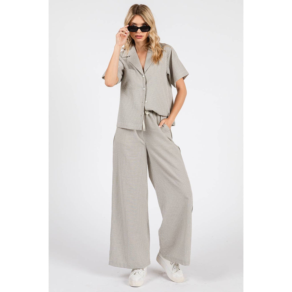 MINI CHECKERED PRINT BUTTONED SHIRT AND PANTS SET