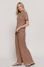 Short Sleeve Top & Wide Knit Pants Set
