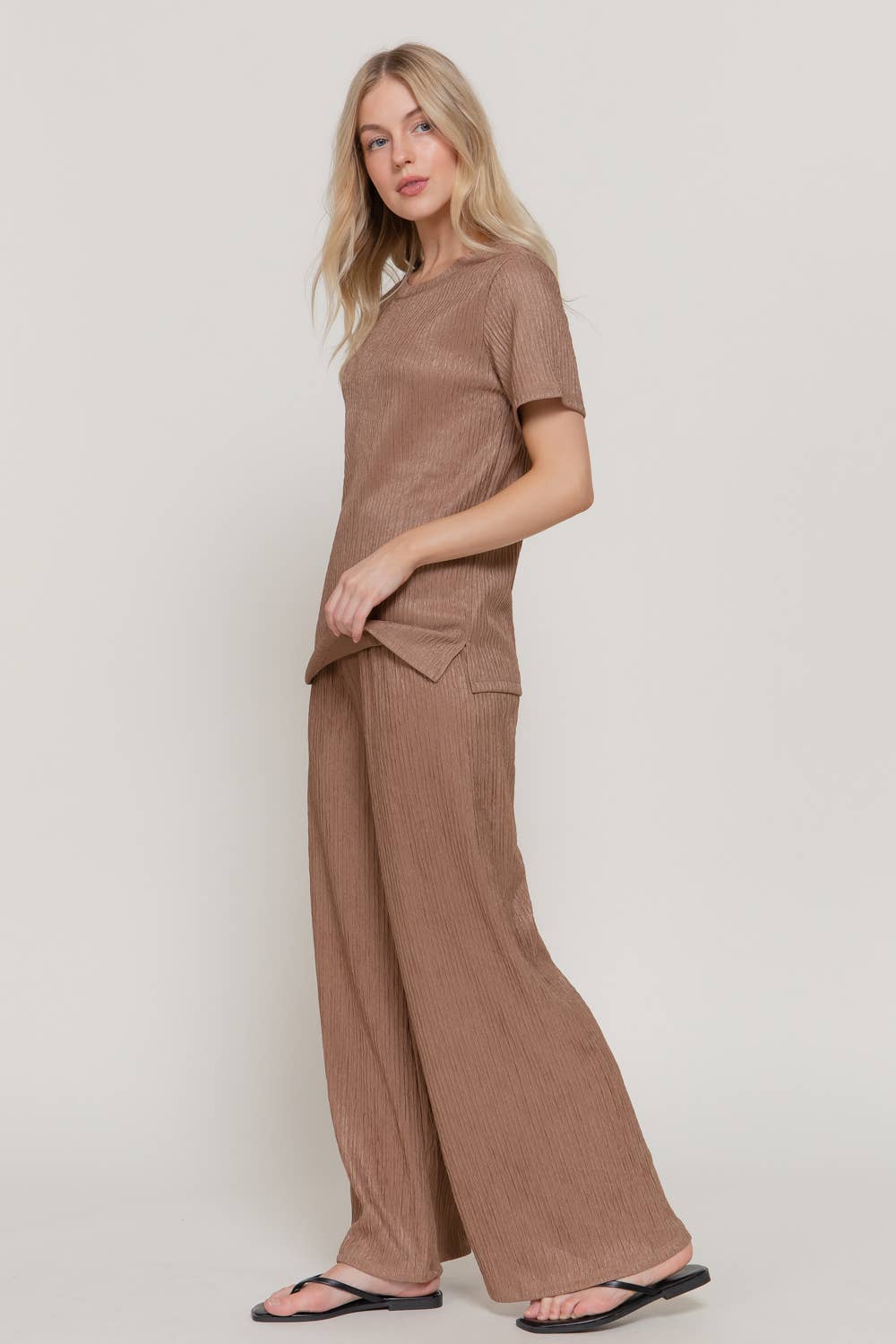 Short Sleeve Top & Wide Knit Pants Set