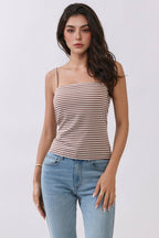 JC56962CS - STRIPED DOUBLE LINED  REMOVABLE BUILT-IN BRA TOP