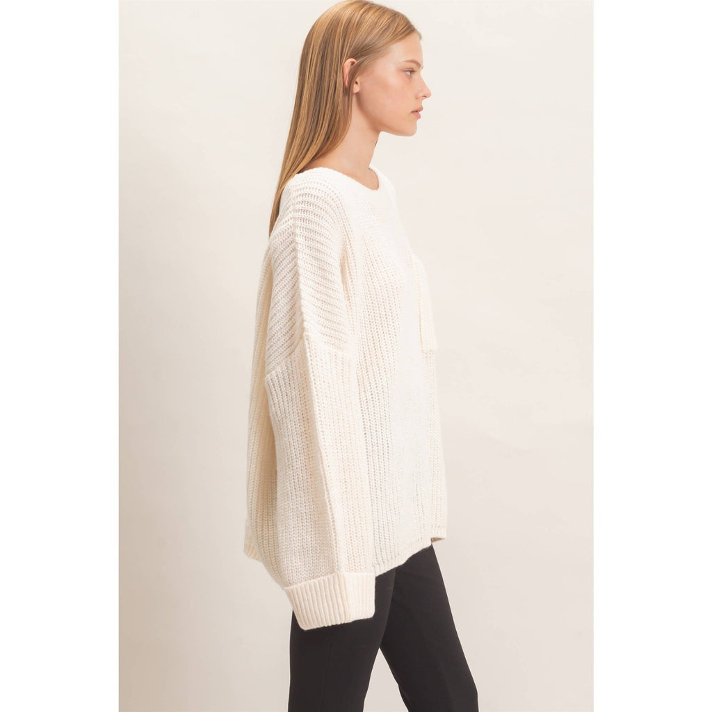 Ribbed Knit Patch Pocket Sweater