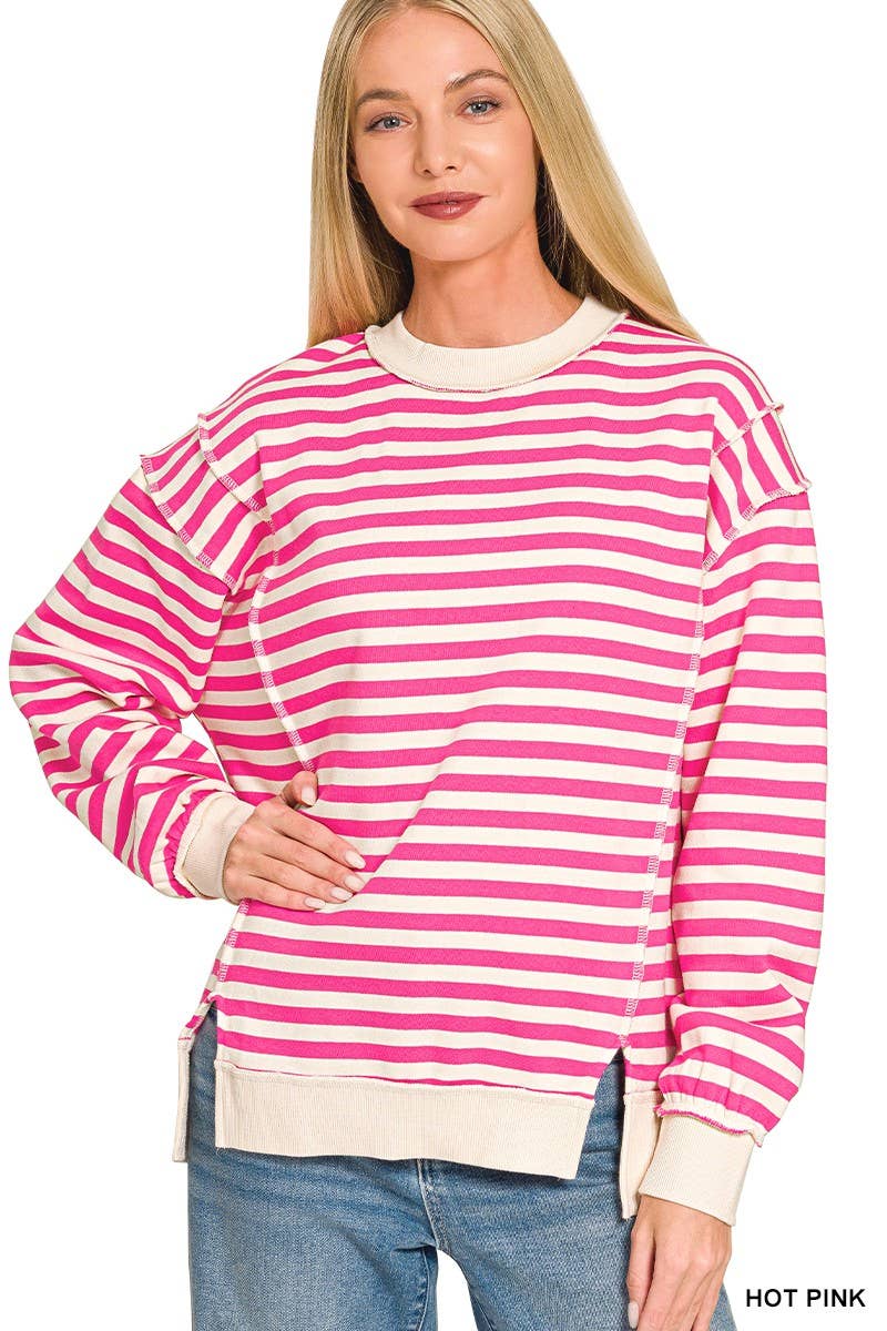 Premium Yarn Dyed Striped Fleece Exposed-seam Sweatshirts