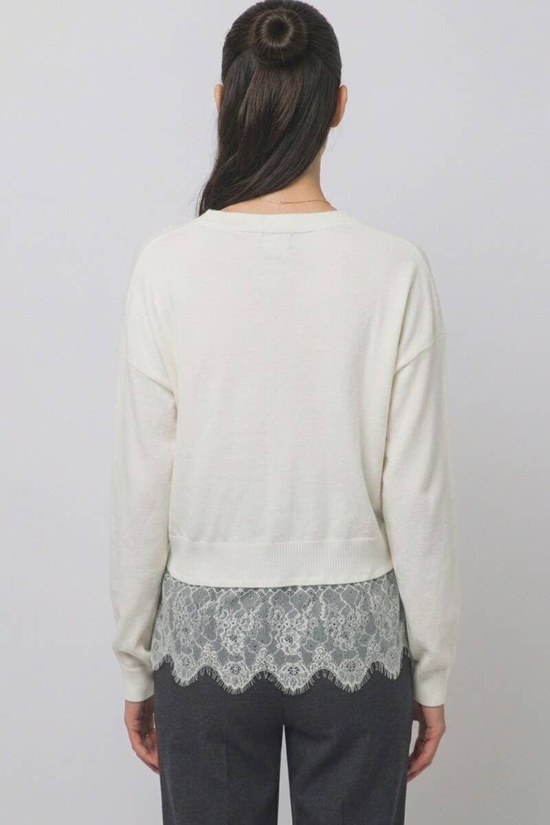 Lace-trimmed V-neck Cardigan