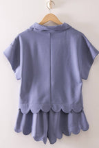 NT12697SET-Half-Zip Scallop Active Shorts Set