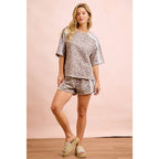 LEOPARD TERRY SIDE DRAWSTRING SHORTS WITH SIDE POCKET