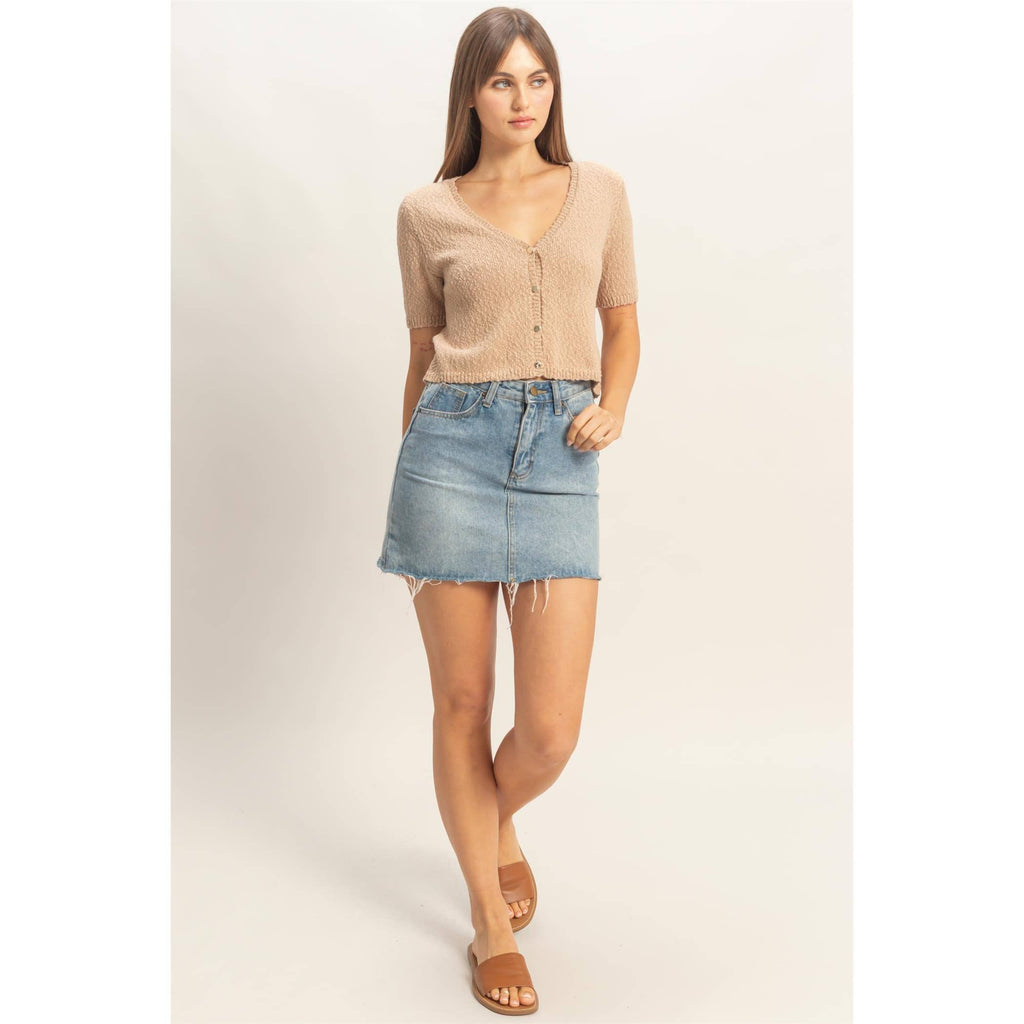 V-Neck Cropped Button Cardigan