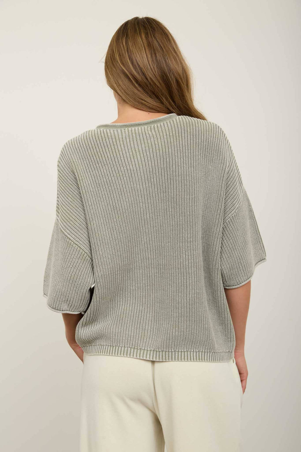 WASHED RIBBED SHORT SLEEVE ROLLED EDGE CARDIGAN