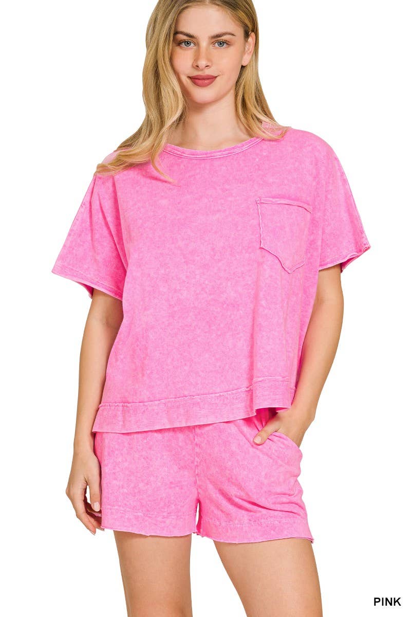 Halo Snow Washed Boxy Top N Shorts Set