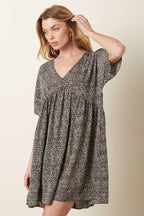 MINI ANIMAL PRINT DOLMAN SLEEVE BABYDOLL DRESS