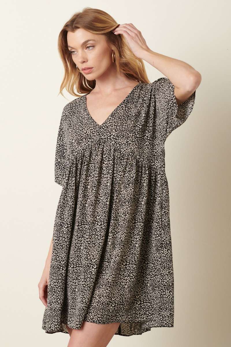 MINI ANIMAL PRINT DOLMAN SLEEVE BABYDOLL DRESS