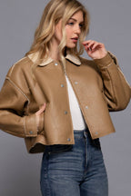 Long Sleeve Faux Leather Inner Fur Jacket