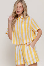 Short Sleeve Shirt & Wide Stripe Linen Effect Shorts Set