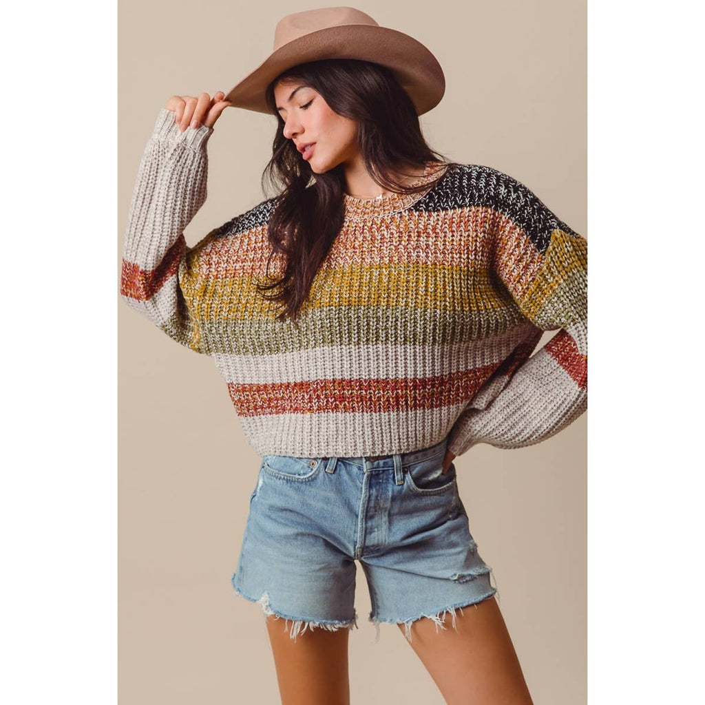 STRIPED MULTI COLOR CROP SWEATER