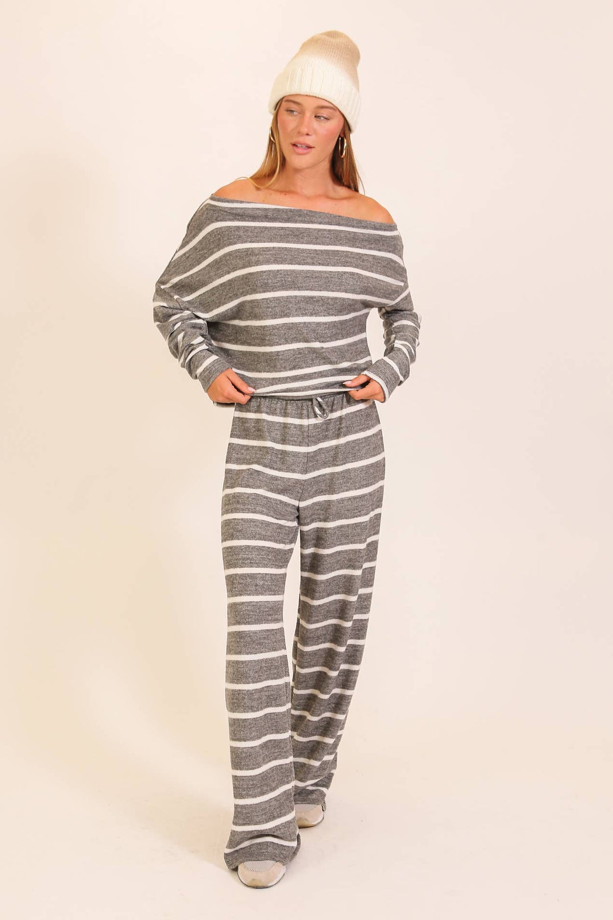 Striped One-Shoulder Lounge Set