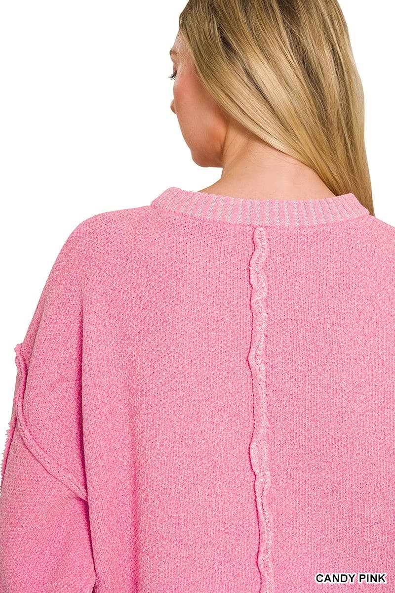 Exposed Seam Drop Shoulder Oversized Sweater