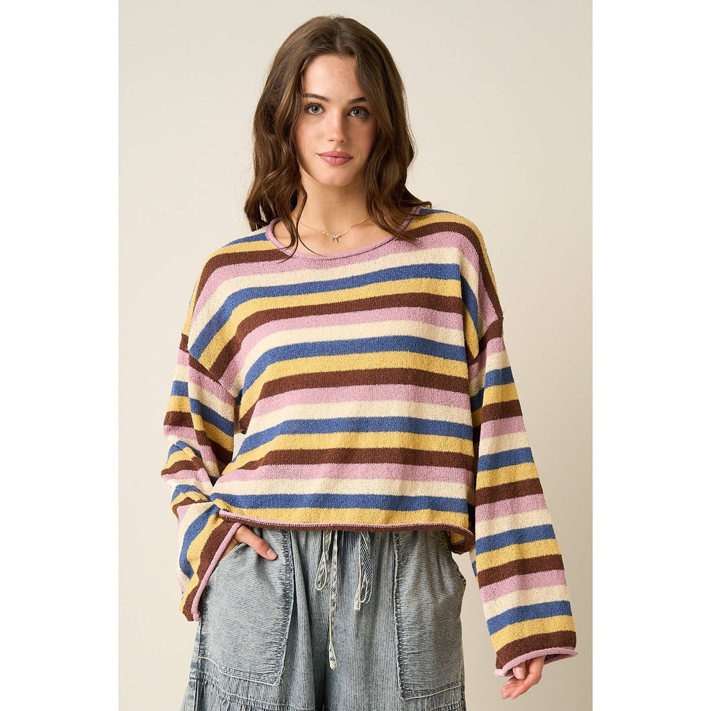 MULTICOLOR STRIPED SWEATER KNIT TOP