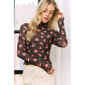 MESH STRAWBERRY PRINT HIGH NECKLINE CROP TOP