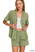 Button Down Shirts & Shorts Pajama Set Zenana