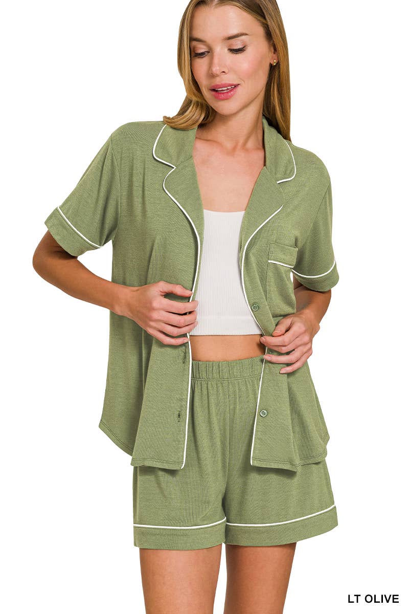 Button Down Shirts & Shorts Pajama Set Zenana