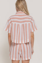 Short Sleeve Shirt & Wide Stripe Linen Effect Shorts Set