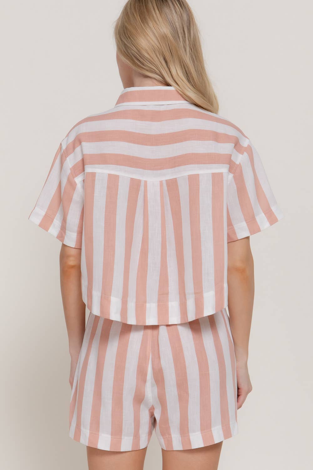 Short Sleeve Shirt & Wide Stripe Linen Effect Shorts Set
