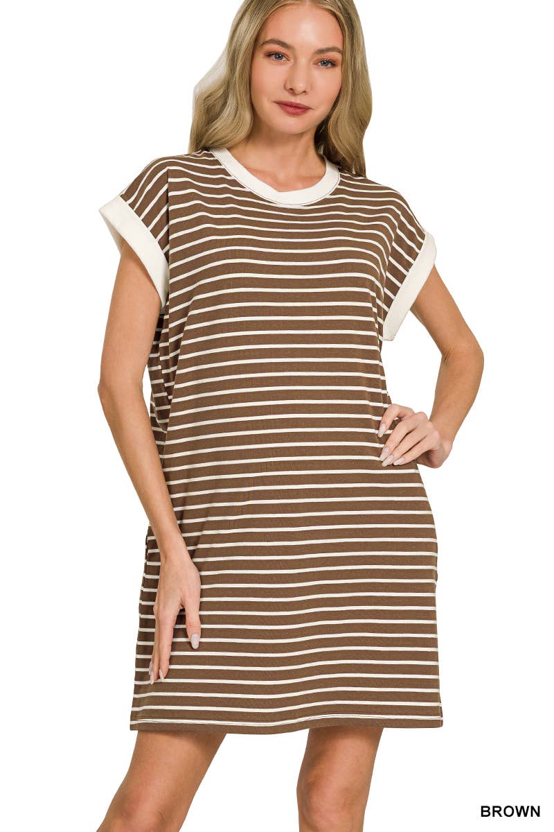 Stripe Cotton Tshirt Dress w/ side pockets SI-29147