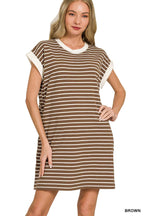 Stripe Cotton Tshirt Dress w/ side pockets SI-29147