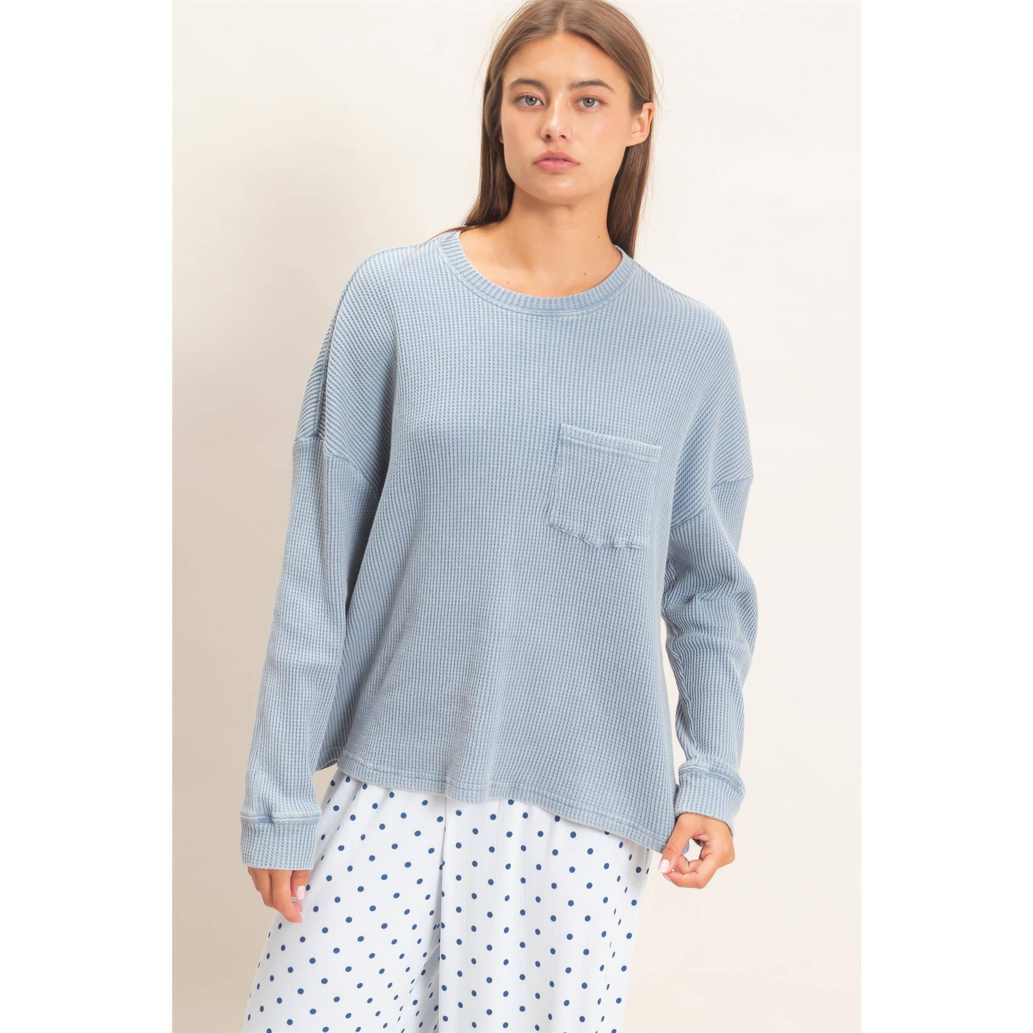 Mineral Wash Waffle Long Sleeve Top