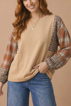 Plaid Woven Color Block Top