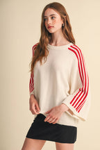 STRIPED 3/4 SLEEVE SWEATER MSW11585