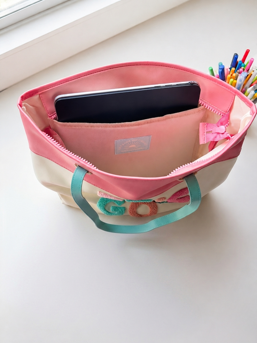 Laptop Tote – Let's Go - Chenille Pink/Cream/Multi (Copy)
