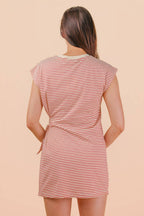 ND31733-Stripe Knit Sleeveless Mini Dress W/ Tie Detail