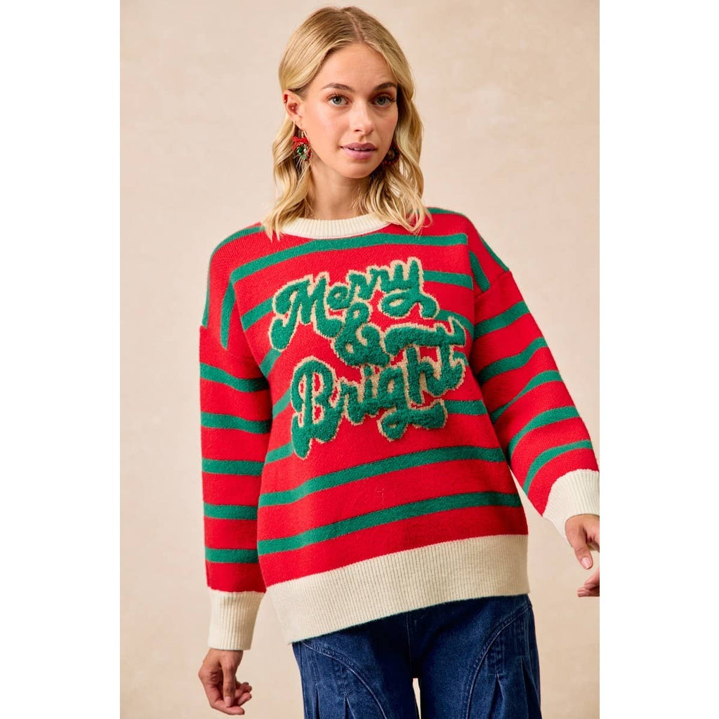 CHRISTMAS THEME STRIPE KNIT TOP