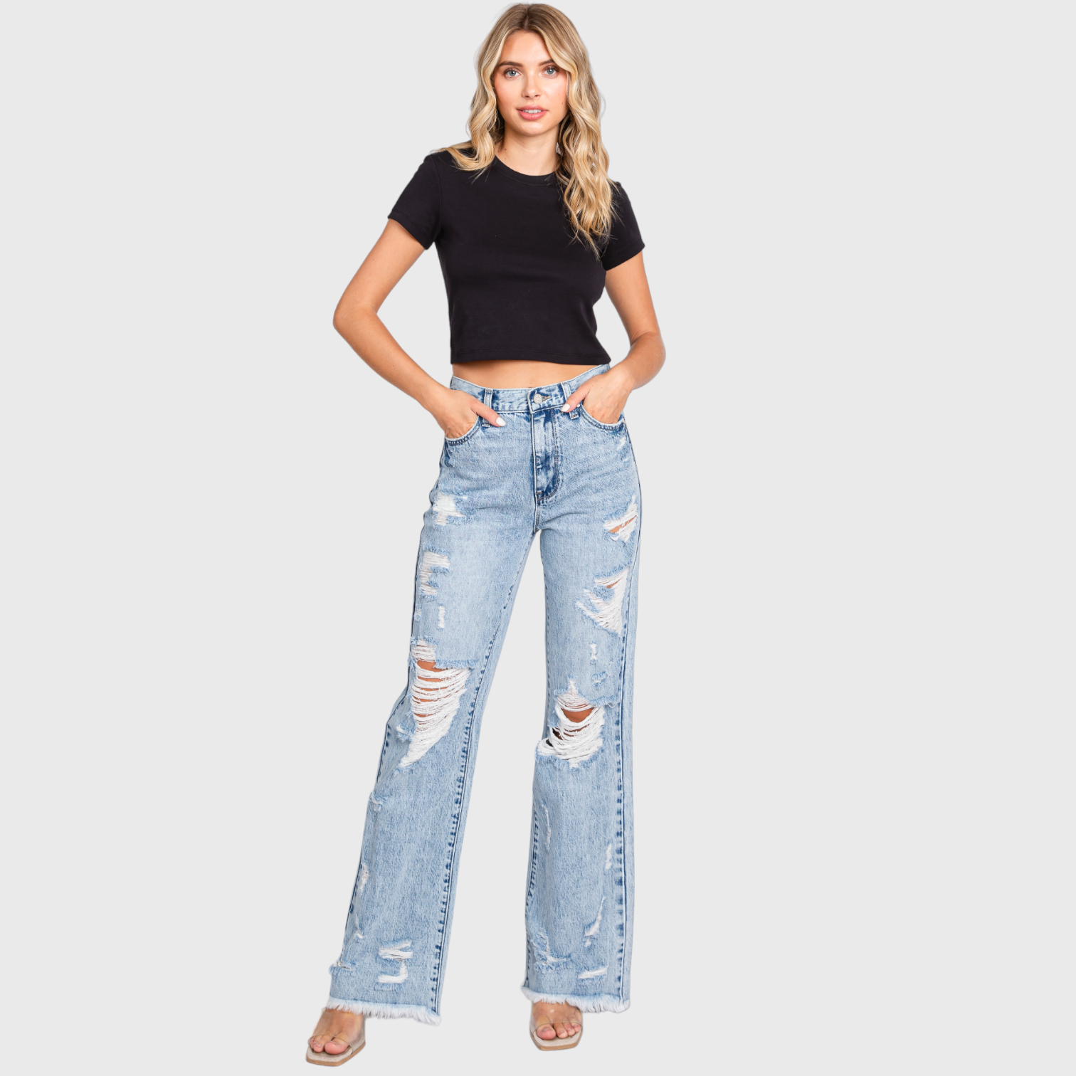 P865VXF-LT DESTROYED HIGH RISE RIGID VINTAGE FLARE JEANS