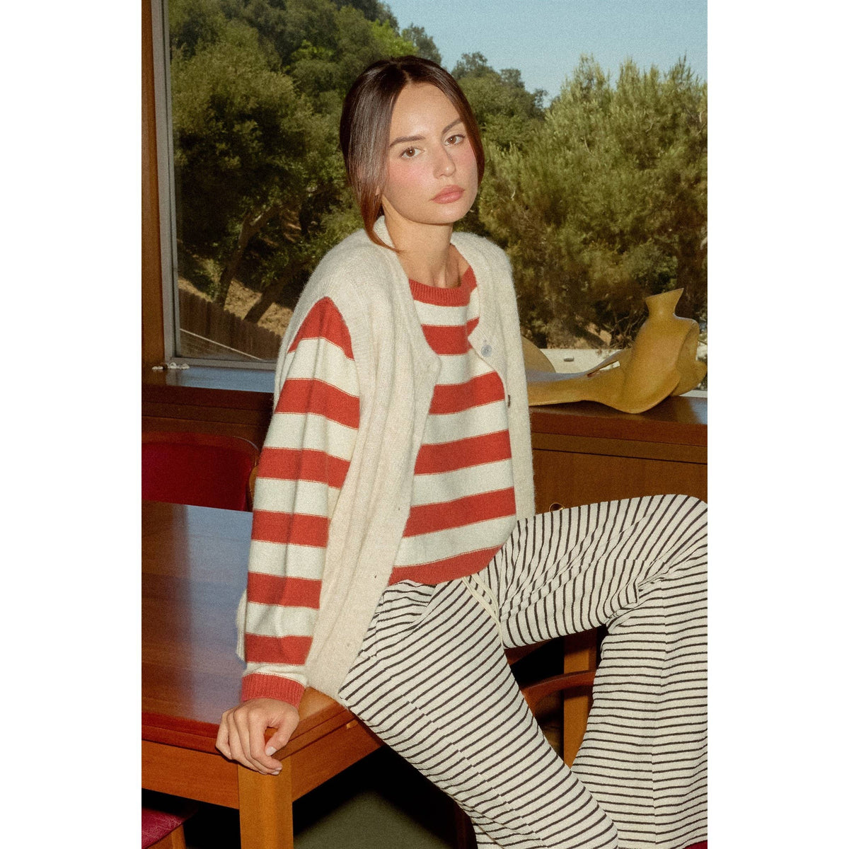 Striped Boat Neck Knit Sweater