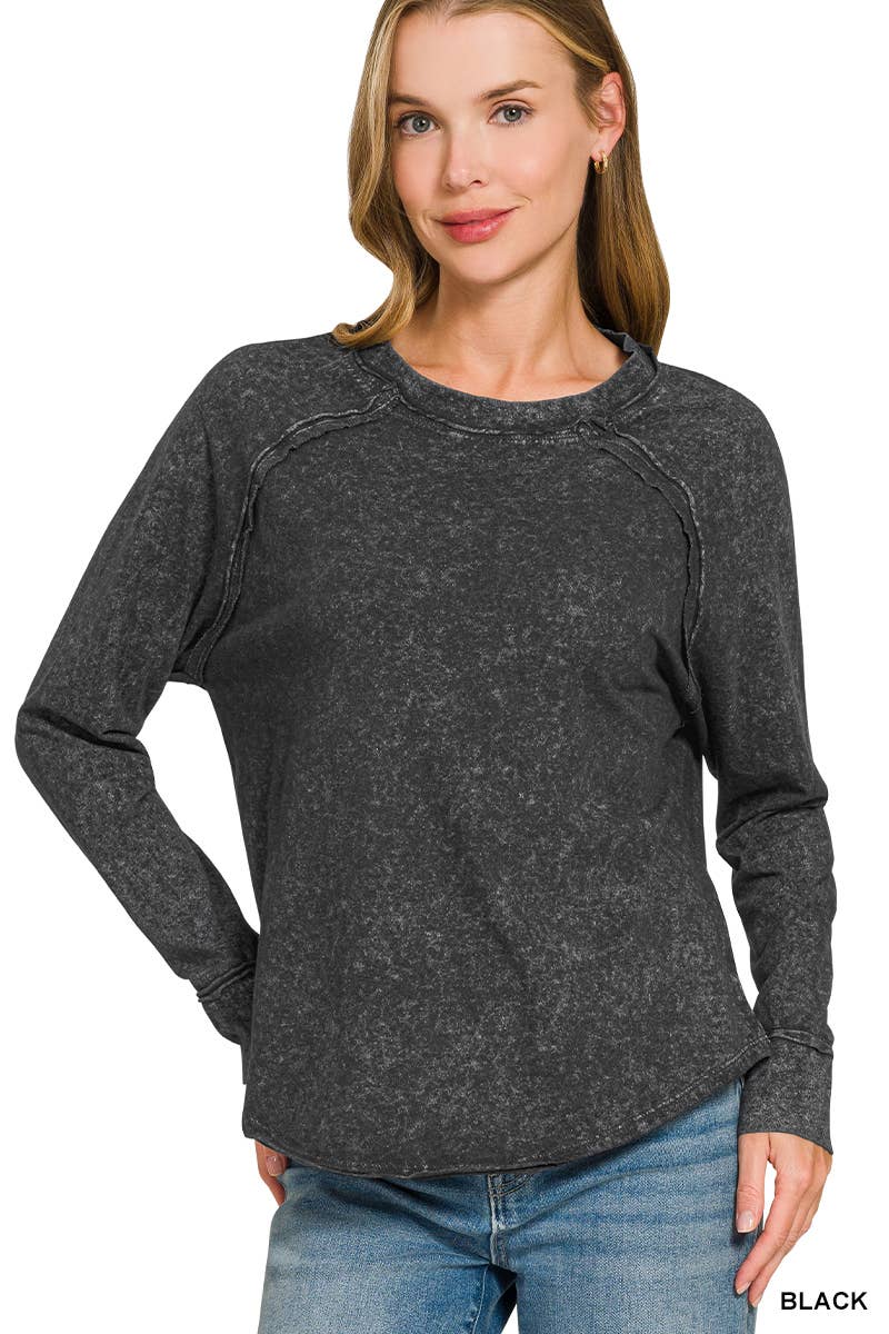 Washed Scoop Neck Long Sleeve Top Zenana