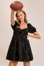 Football Embroidered Game Day Puff Sleeve Dress