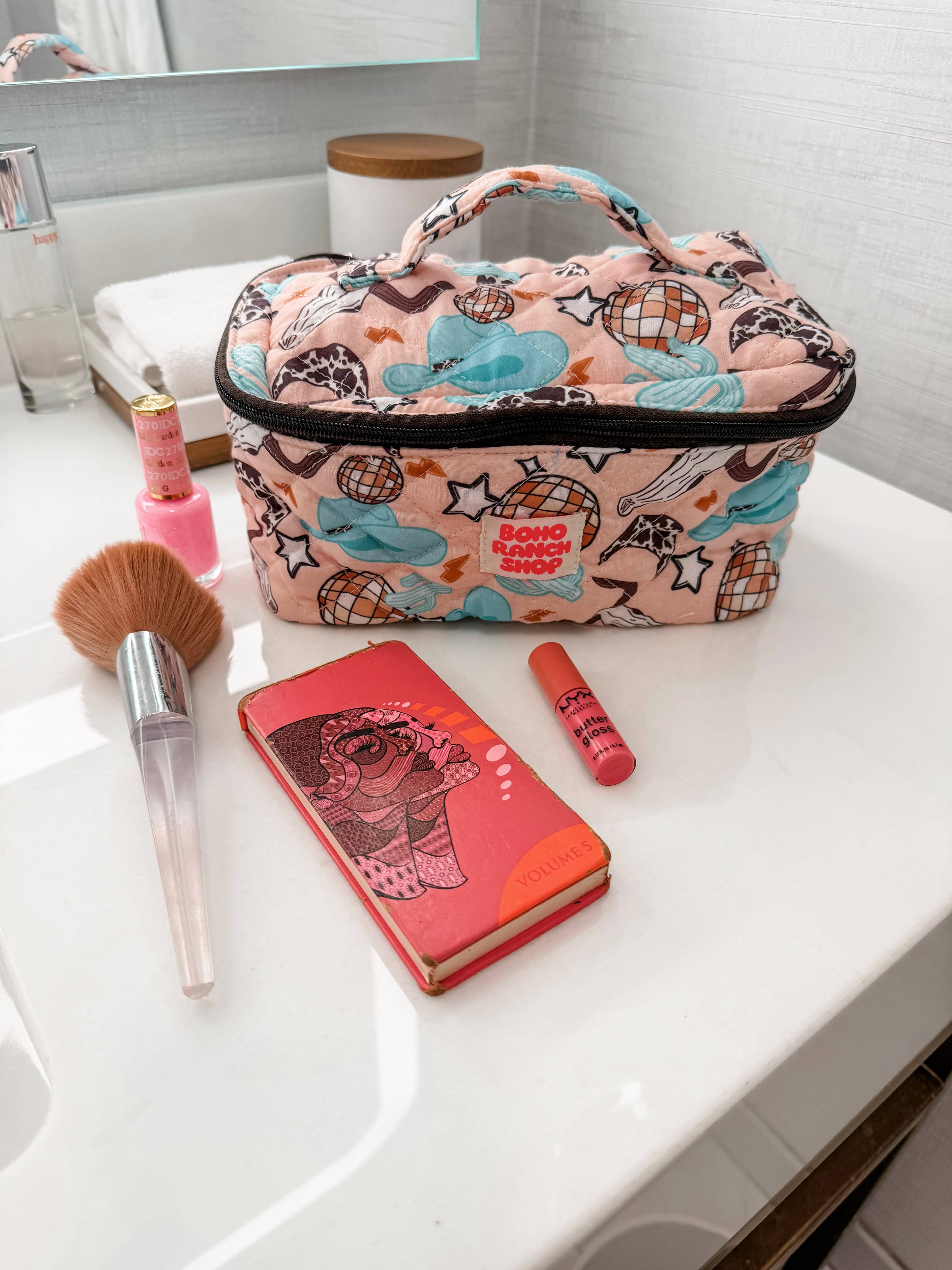 Quilted Western Makeup Bag  | Cowgirl Cosmetic Bag Fabric 