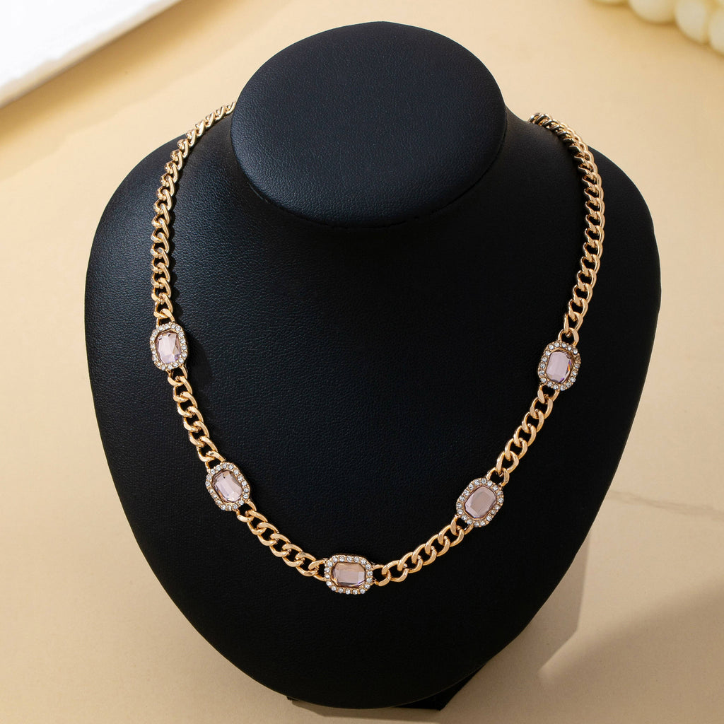 Soft Pink Crystal Station Statement Necklace | 80N93382