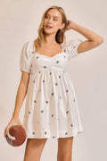 Football Embroidered Game Day Puff Sleeve Dress