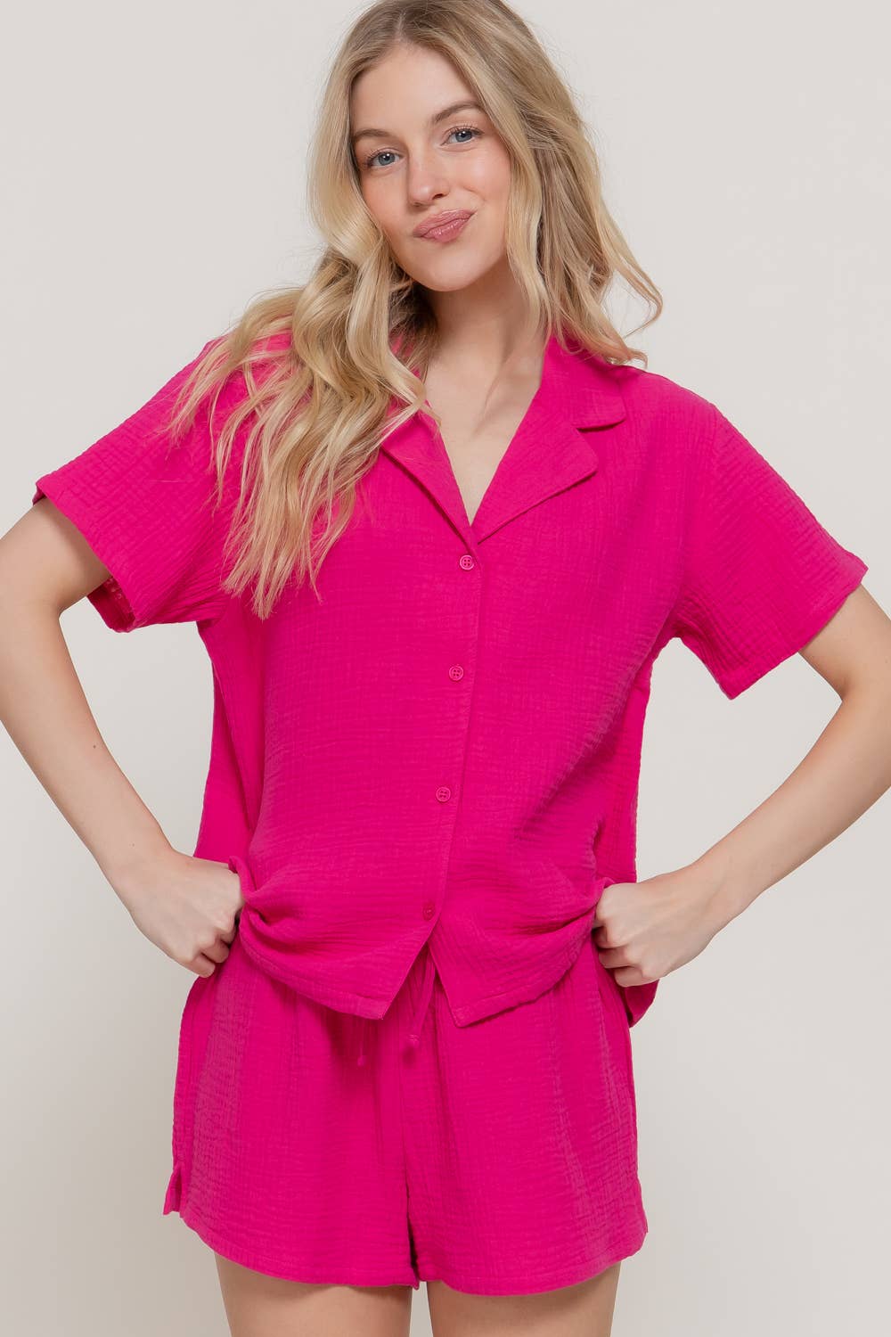 Short Sleeve Resort Collar Shirt & Waistband Shorts Set