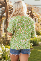 Floral Ruffle Sleeve V-Neck Blouse